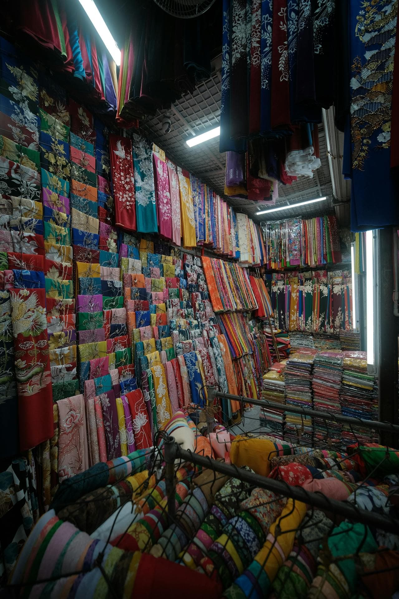 Fabric shop with colourful textiles
